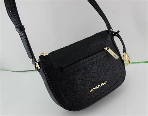 MICHAEL KORS Julia MD Black Leather Messenger Crossbody 